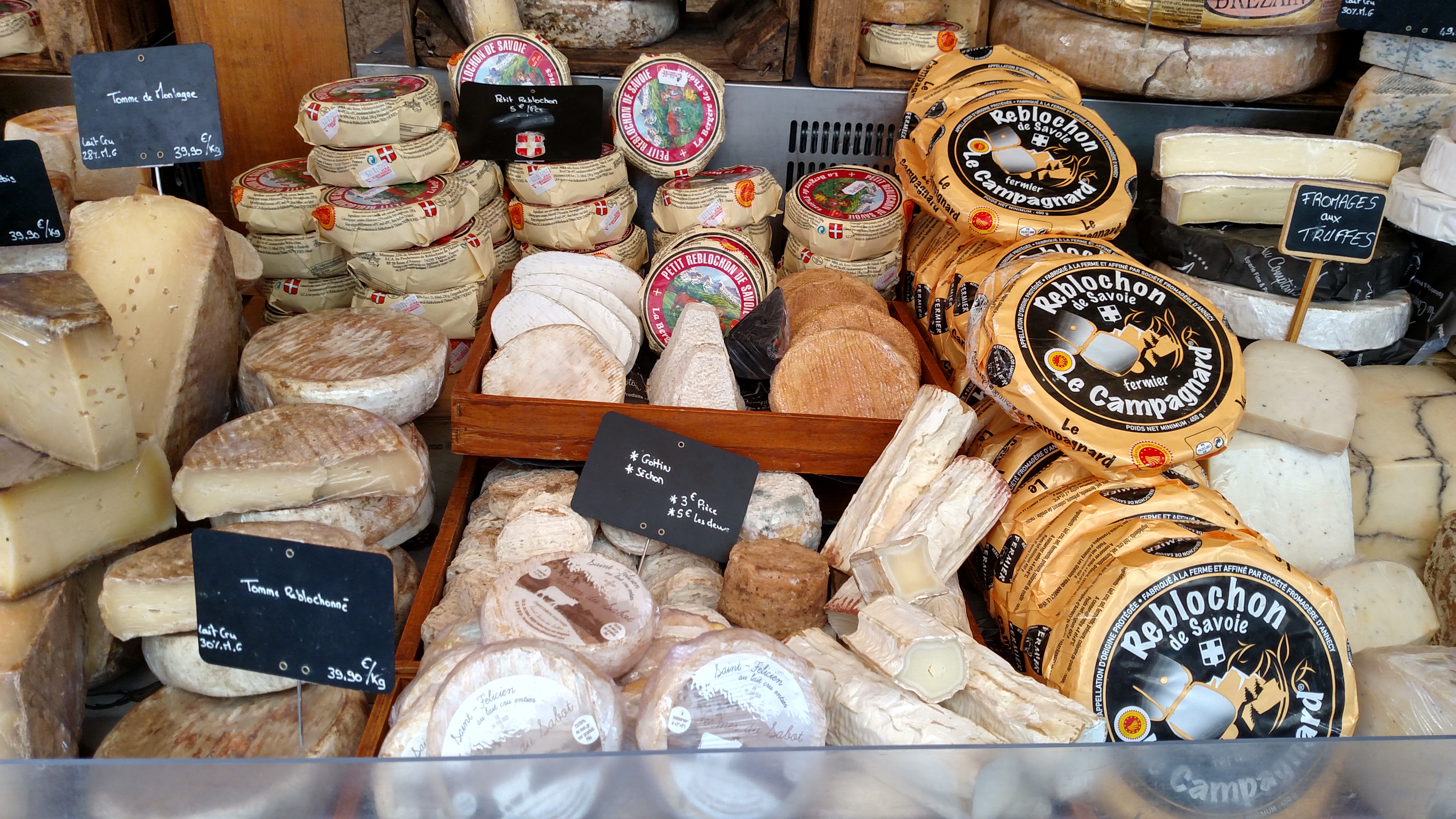 Different kinds of cheese displayed